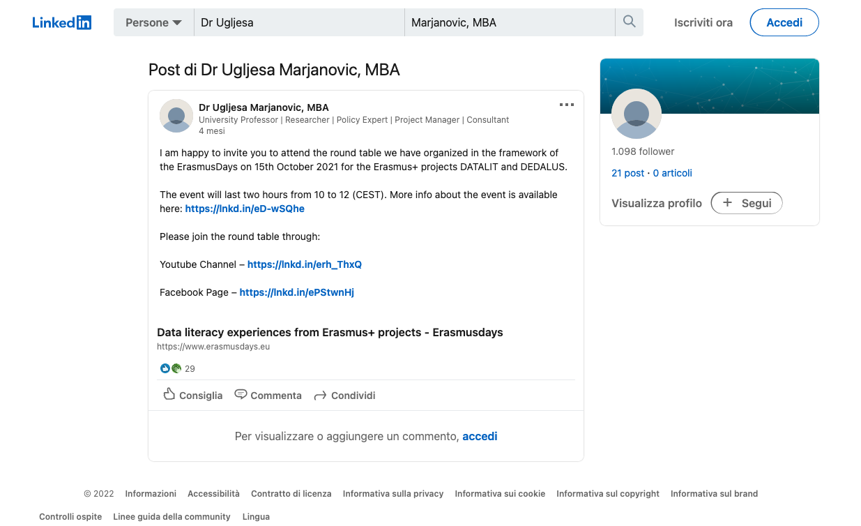 Linkedin Post of Dr Ugljesa Marjanovic, MBA